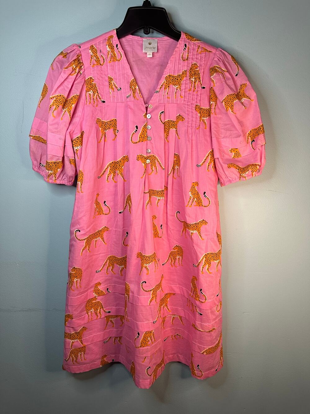 J. Marie Pink Cotton Puff Sleeve Cleo Dress 100% cotton XS